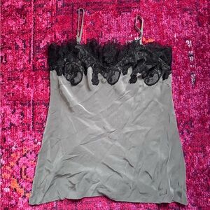 Gold Hawk 100% Silk + Black Lace Trimmed Camisole